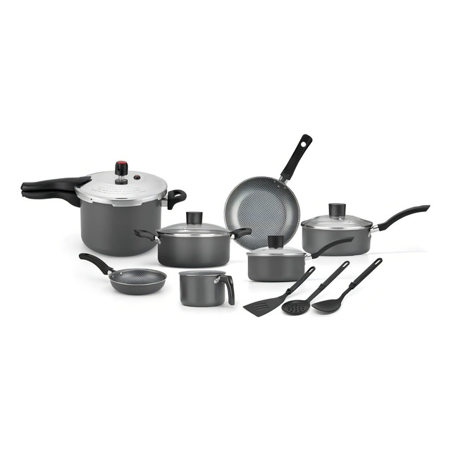 Conjunto Jogo De Panelas Enjoy Com Panela De Pressão 10pçs Cor Cinza Conjunto Jogo De Panelas Enjoy Com Panela De Pressão 10pçs Cor Cinza