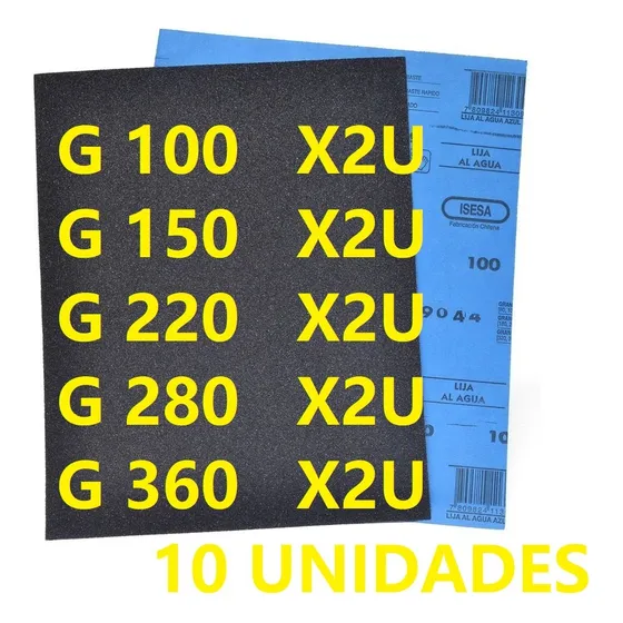 Set Pack Lijas Al Agua Grano Del 100 Al 360 (10 Unidades)