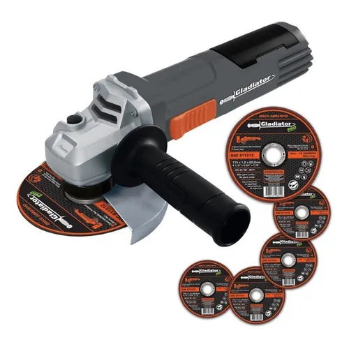 Amoladora Angular 115mm 800w Con 5 Discos Gladiator Color Gris