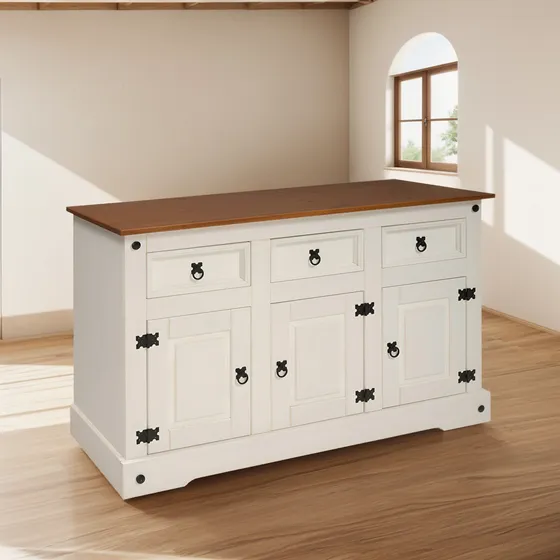 Aparador Buffet Bargueño  Madera Maciza 3p 3cajones Blanco
