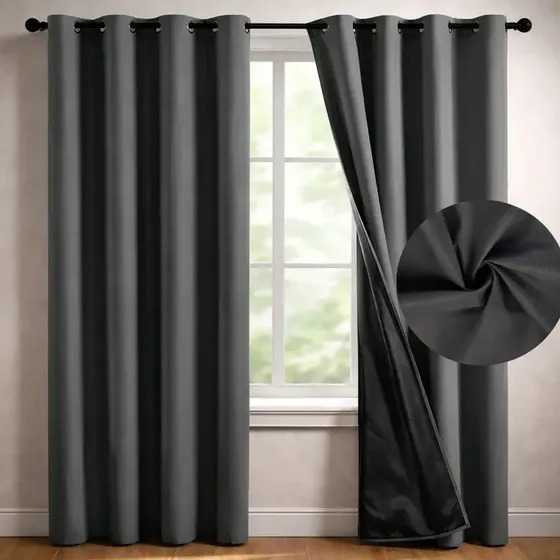 Cortina Blackout 100% Casatua Set de 2 Paños 220x135cm Tela Engomada - Gris Medio