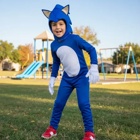 Fantasia Sonic Infantil Luxo Com Máscara E Luva 4 A 12 Anos