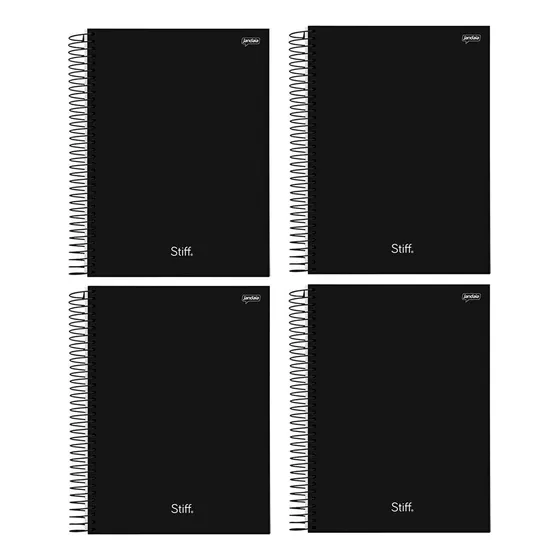 Kit 4 Caderno Universitário 1 Matérias Stiff Slim Jandaia Cor Preto
