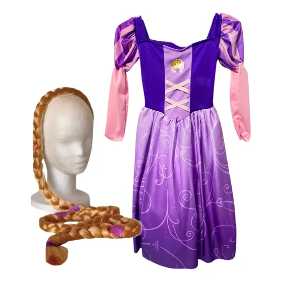 Disfraz Rapunzel Vestido + Vincha Trenza Enrredados 