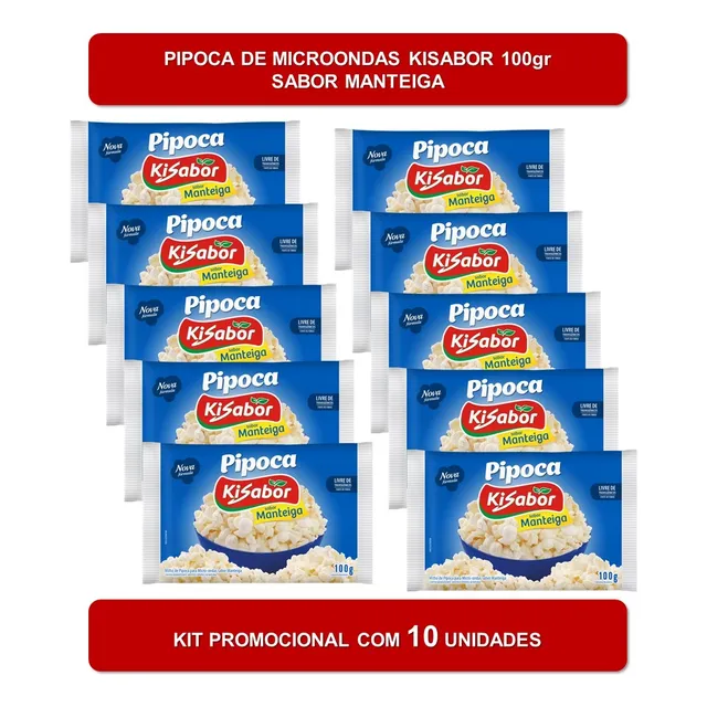 Pipoca Microondas Kisabor Manteiga 100g - Kit Com 10 Pacotes