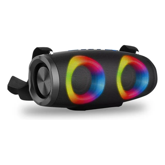Bocina Bluetooth Daewoo Portátil Recargable Modelo Booster Subwoofer Radio Fm Usb Luz Led con Correa 10w Rms Dw220