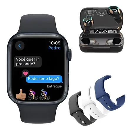 Smartwatch P/ iPhone Samsung Watch Pro Max Series 11 C/ Gps Preto Preto