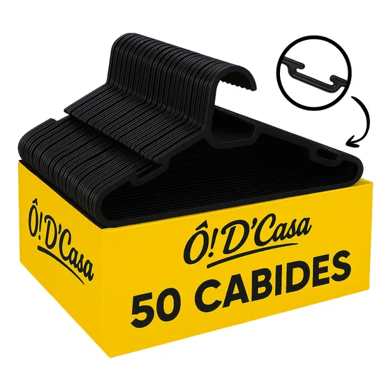 Cabide Adulto Roupa Reforçado Preto Kit 50 Unidades Atacado Organizador Ô Dcasa