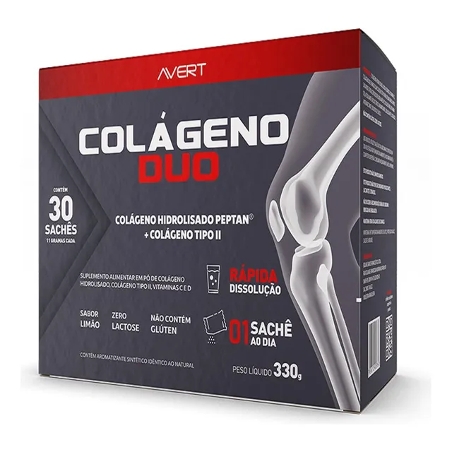 Colágeno Duo Hidrolisado Tipo Ii Sabor Limão Com 30 Sachês