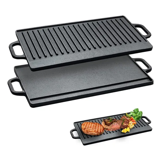 Parrilla Cuadrada Reversible De Hierro Fundido 50x24 Cm