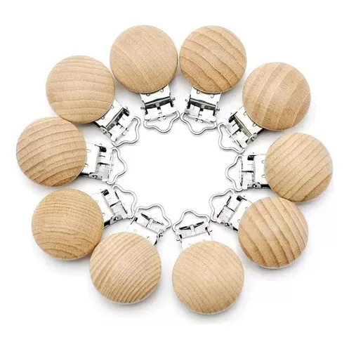Pack 10 Broches Madera Haya Porta Chupetes