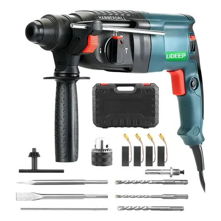 Lideep Rotomartillo Cincelador Taladros Impacto Perforador Sds Plus 1600w Con Accesorios Con Función Inversa Negro 50hz/60hz