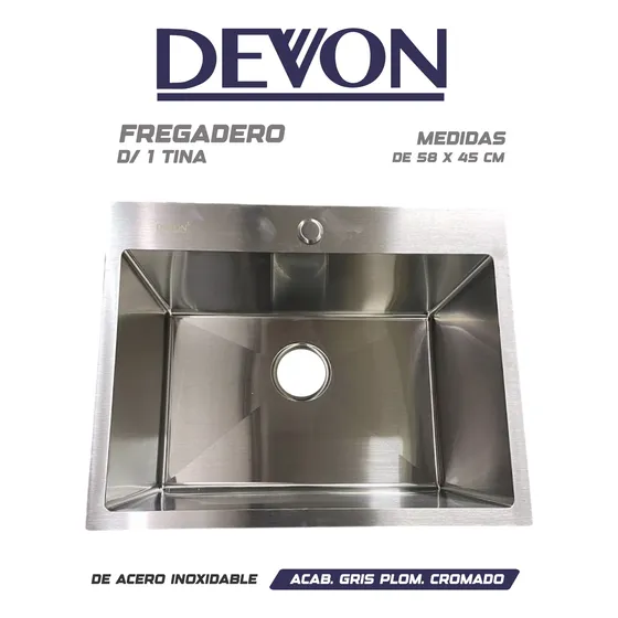 Fregadero Y Lavaplatos Acero Una Tina 58 X 45 Cm Devon