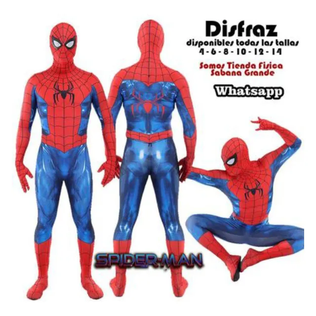 Disfraz Spiderman Lycra Niños Con Máscara Y Guantes