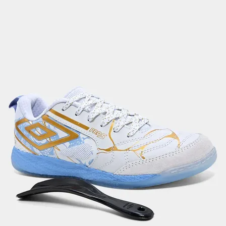 Chuteira Futsal Umbro Pro 5 Kintsugi Branco/azul Masculino