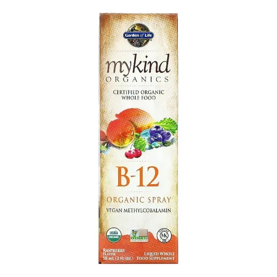 Garden Of Life, Mykind Organics, B-12, aerosol orgánico con sabor a frambuesa