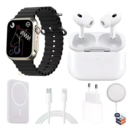 Combo Reloj Watch X8 Ultra + Audifonos + Power Bank Negro