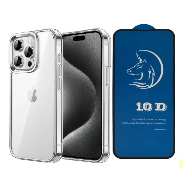 Estuche Funda Antigolpe Transparente Para iPhone + Vidrio 