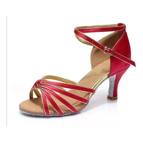 Zapatos De Baile Latino De Tacón Medio De Seda Satinada