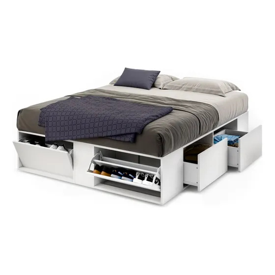 Cama Box Extensible Queen con Cajonera Zapatero Blanco Dielfe CAM160