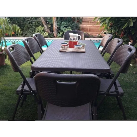 Juego Terraza Elegante Tipo Rattan Mesa + 8 Sillas Nuevos 