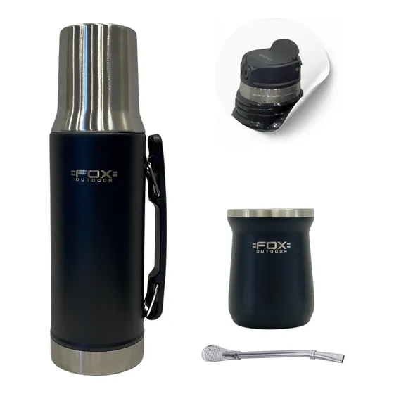 Combo Fox Termo 1 L + Mate 230 Ml Acero Inox. + Bombilla