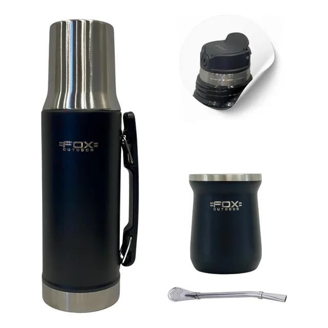 Combo Fox Termo 1 L + Mate 230 Ml Acero Inox. + Bombilla