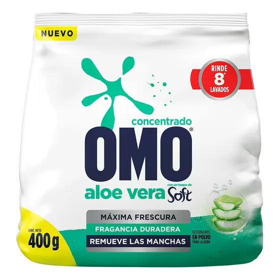 Detergente En Polvo Omo Matic Aloe Vera Con Soft 400 Gr