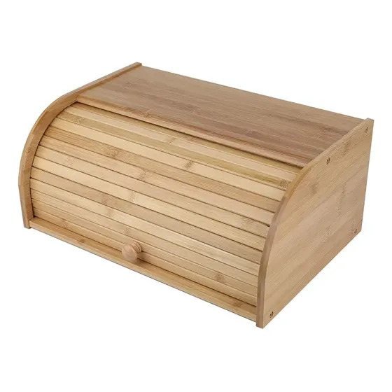 Porta Pão Em Bambu Com Tampa Retrátil Já Montado