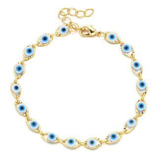 Pulsera De Ojitos Turcos Azules En Baño De Oro 18k Pulsera De Ojitos Turcos Azules En Baño De Oro 18k