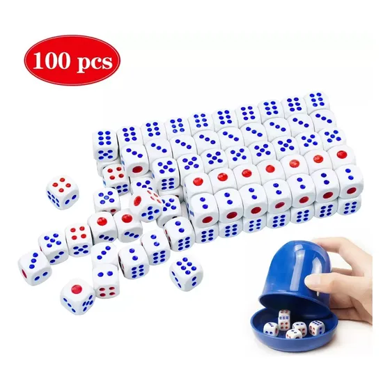 Juego Set 100 Dados Blancos 13mm Esquina Redonda , 6 Caras