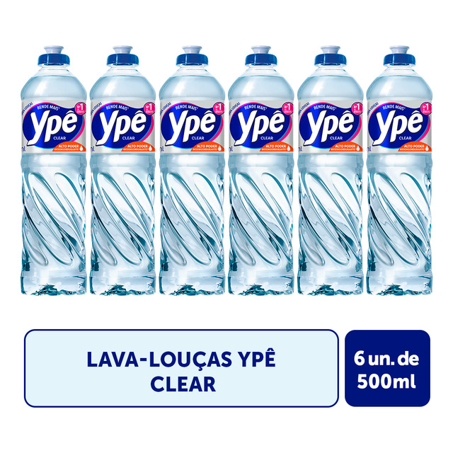 Detergente Lava Louças Ypê Clear 500ml Com 6 Unidades Detergente Lava Louças Ypê Clear 500ml Com 6 Unidades