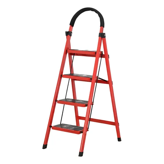 Escalera Taburete Bahit De Acero 4 Escalones Rojo Y Negro