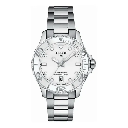 Reloj Tissot Seastar 1000 36mm Para Mujer 1202101101100 Ss Color de la malla Plateado Color del bisel Blanco Color del fondo Blanco