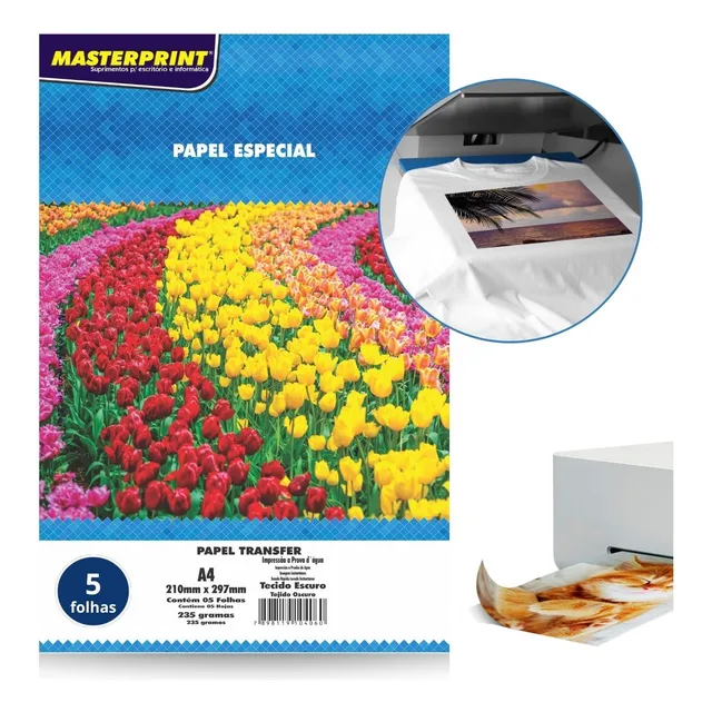 Papel Transfer Tecido Branco P/ Impressora Jato Tinta 5 Fls