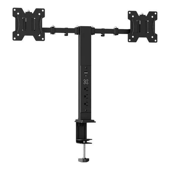 Soporte Dos Monitores Con Regleta Integrada Y Puertos Usb