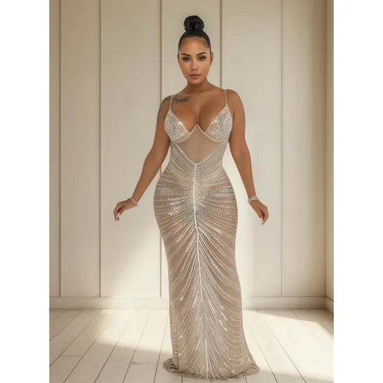 Malla De Pecho Taladros En Caliente Vestido, Transparente