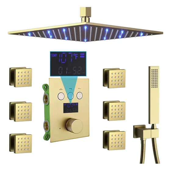 Sistema Ducha Dorado Cepillado Ayivg Pantalla Temperatura 6