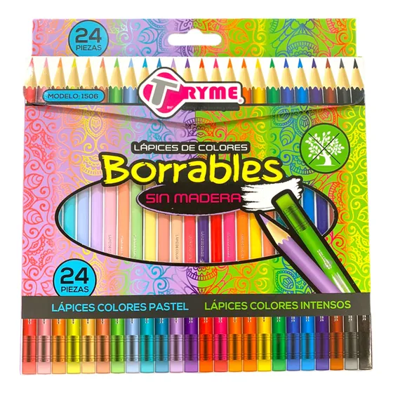 Colores Tryme Borrables Sin Madera 24 Piezas