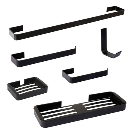 Kit De Acessórios Para Banheiro 6 Peças Stander Preto 36 Cm Kit De Acessórios Para Banheiro 6 Peças Stander Preto 36 Cm