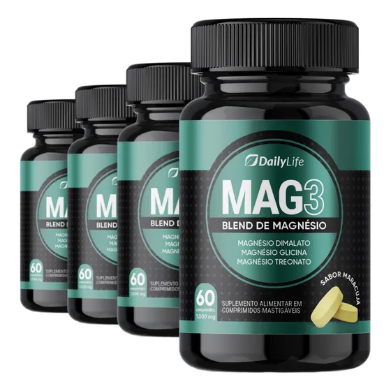 4x Suplemento Magnésio Energia Glicina 60 Comp - Daily Life