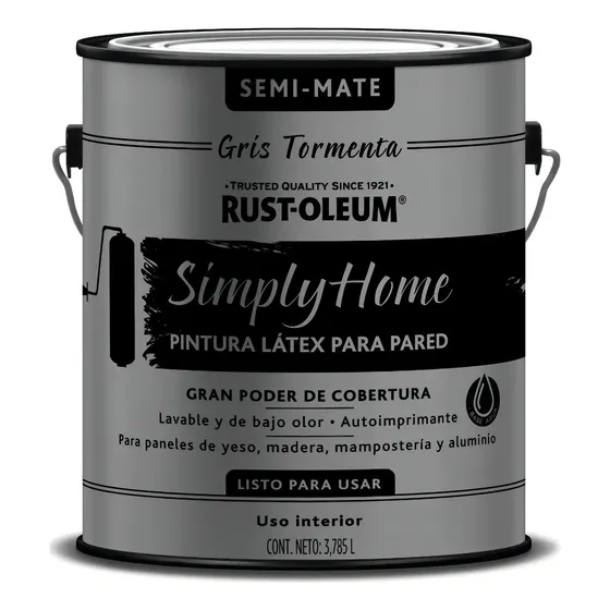 Látex Interior Simply Home Rust Oleum Semi Mate 3,78lt Color Gris Tormenta