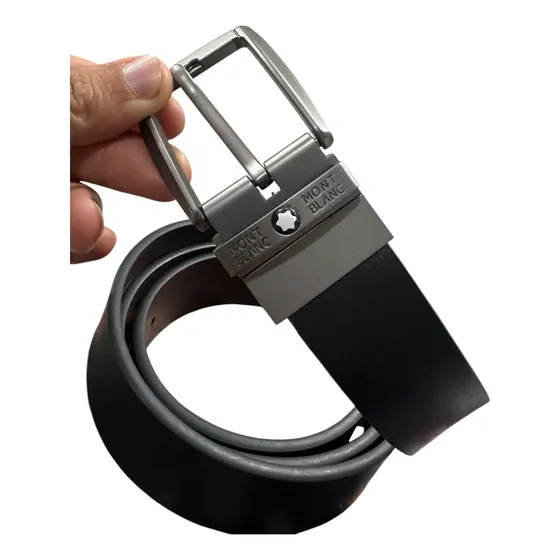 Mont Blanc Cinto De Couro Dupla Face Preto/marrom Prata Soc