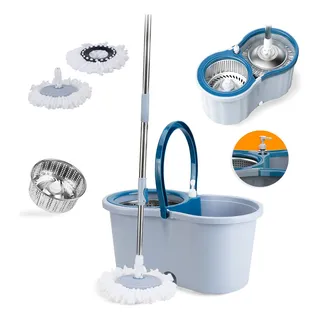 Mop GiratĂłrio Com Cesto Em Inox C/2 Refil E Para SabĂŁo Cor Azul Mop GiratĂłrio Com Cesto Em Inox C/2 Refil E Para SabĂŁo Cor Azul