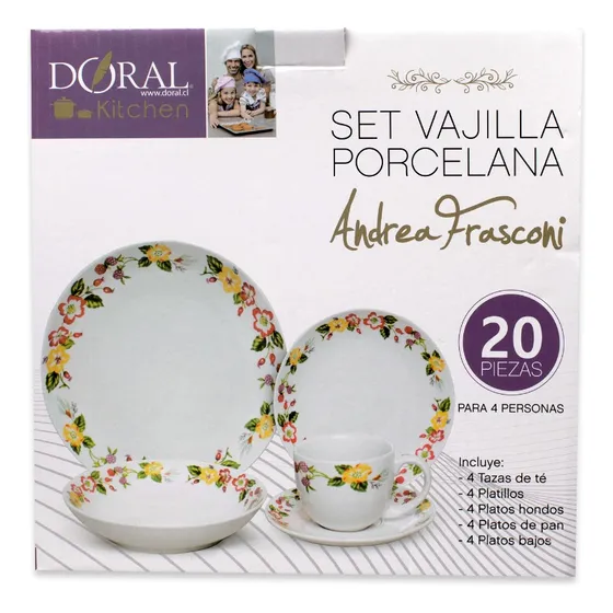 Vajilla Porcelana 20 Piezas - Línea Andrea Frasconi Doral