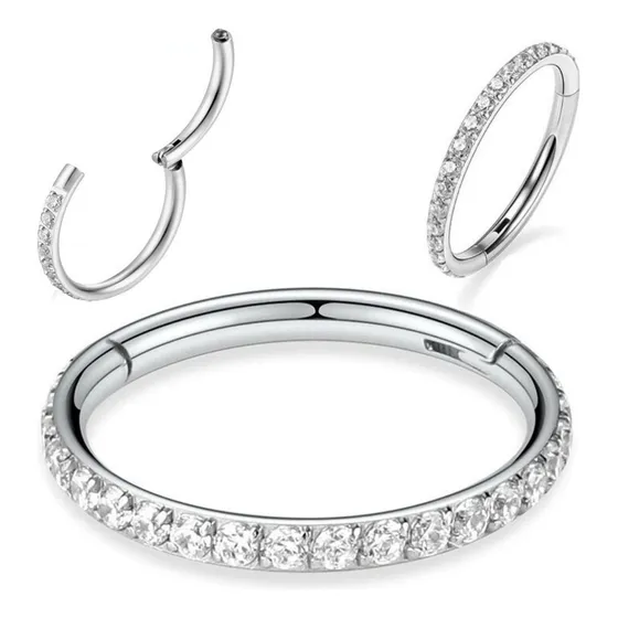 Piercing Titânio Argola Click Cravejada 6mm 8mm 10mm 12mm
