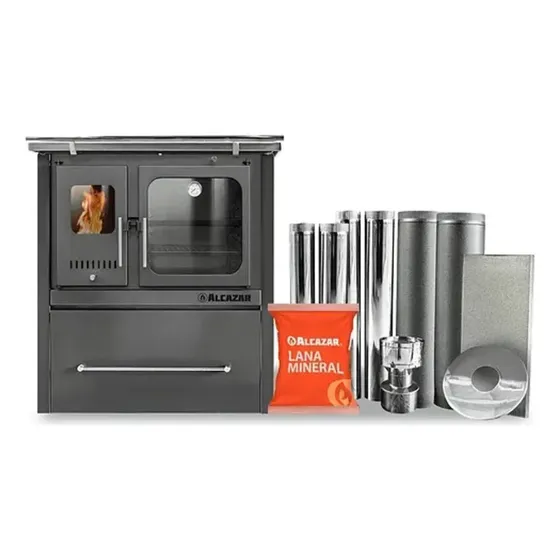 Cocina A Leña Combustión Lenta M80 Gris Con Kit 5  Alcazar