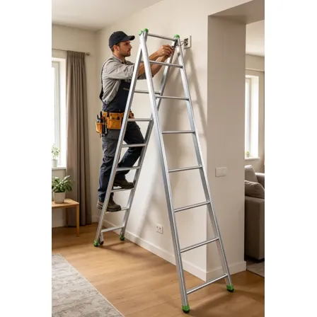 Escada Extensiva  7 Degraus Reforçada Ferro Galvanizado Prata