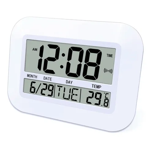 Reloj De Pared Digital Con Pilas Simple Grande Lcd Alarma C Color Blanco