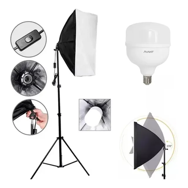 Kit Softbox + Lampada Led Estúdio Luz Continua Tripe 2metros